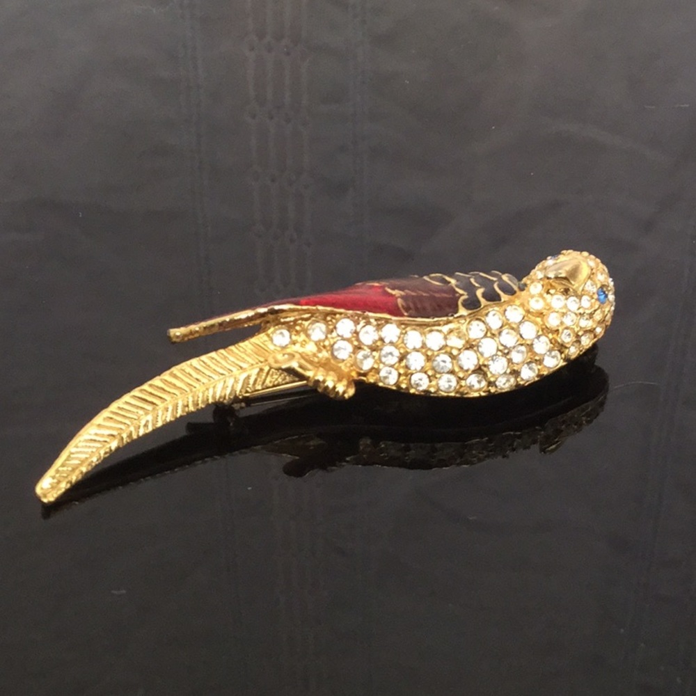 Vtg.Giorgio ParrotBrooch.GoldW/Crystals &EnamlBrch - Picture 7 of 8